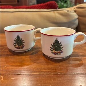 Cuthbertson Original American Christmas Tree Set of 2 Mugs Cups Made England